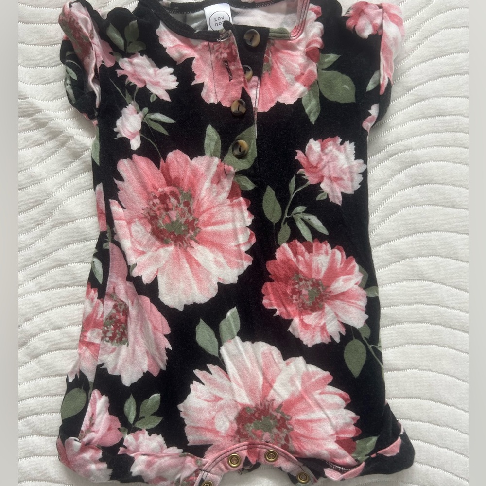 Lou Lou & Company Floral Romper- Black and Pink